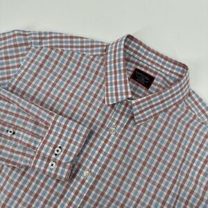 Untuckit Men's L Blue Red White Plaid Cotton Long Sleeve SlimFit Button Up Shirt